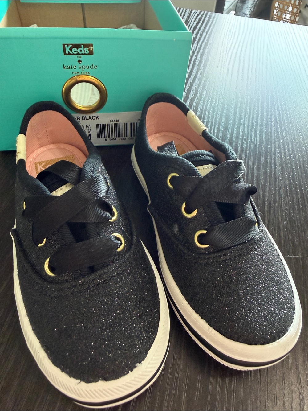 NWT kate spade New York Kids' Black Glitter Baby/ Toddler Sneakers